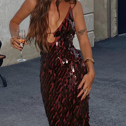 Dames Élégante Robe Maxi avec décolleté profond et sequins brillants Chic und Stil
