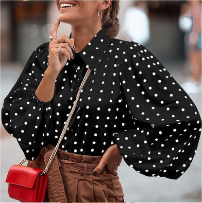 Blouse à manches ballons à pois pour femmes Chic und Stil