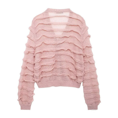 Dames Épais cardigan pelucheux avec volants Chic und Stil