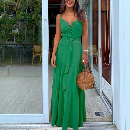 Robe maxi fluide à volants pour femmes avec bretelles réglables Chic und Stil