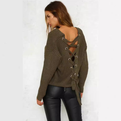 Pull-over en tricot décontracté pour femmes avec découpe décorative au dos et cordon de serrage Chic und Stil