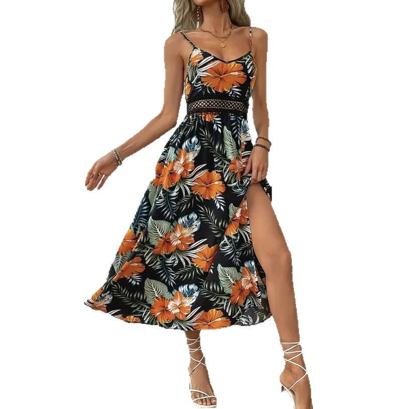 Robe maxi imprimée tropicale pour femmes Chic und Stil