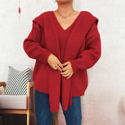 Pull de laine décontracté pour femmes avec capuche amovible et détails de boutons Chic und Stil