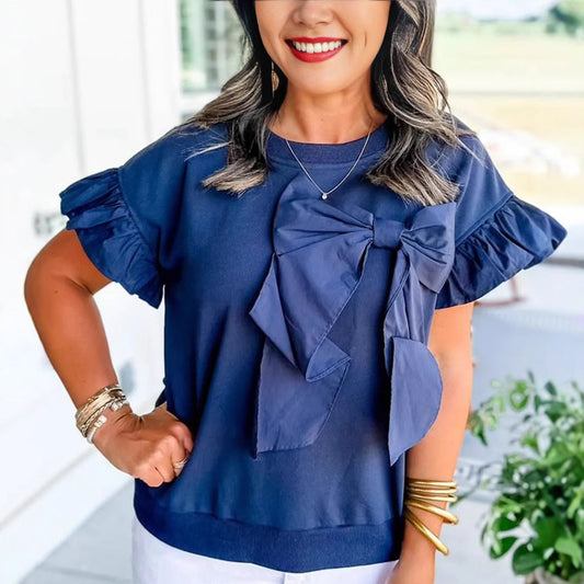 Femme Pull Top Détails Volants Nœuds Chic und Stil