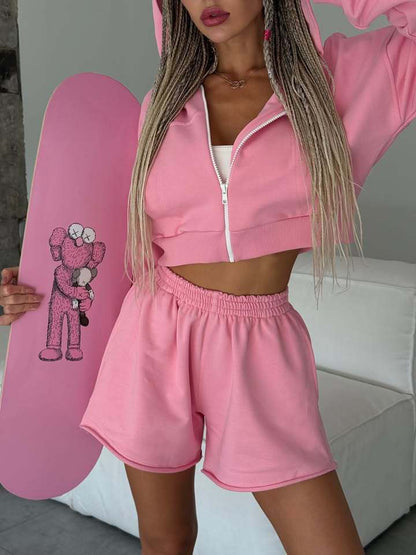 Women two-piece sports outfit with short zipper and elastic pants Chic and Style