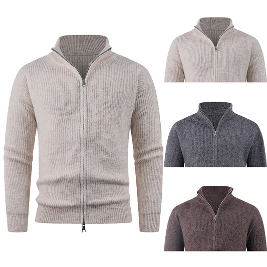 Knitted pullover for men with modern zipper and textured fabric Chic and Style
