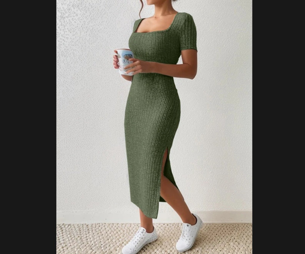 Robe maxi ajustée pour femmes avec fentes latérales et matériau élastique Chic und Stil