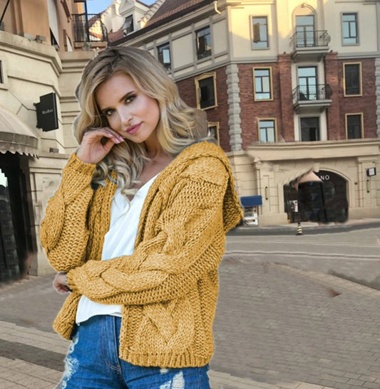 Dames grande tricot à capuche avec motif torsadé texturé Chic und Still