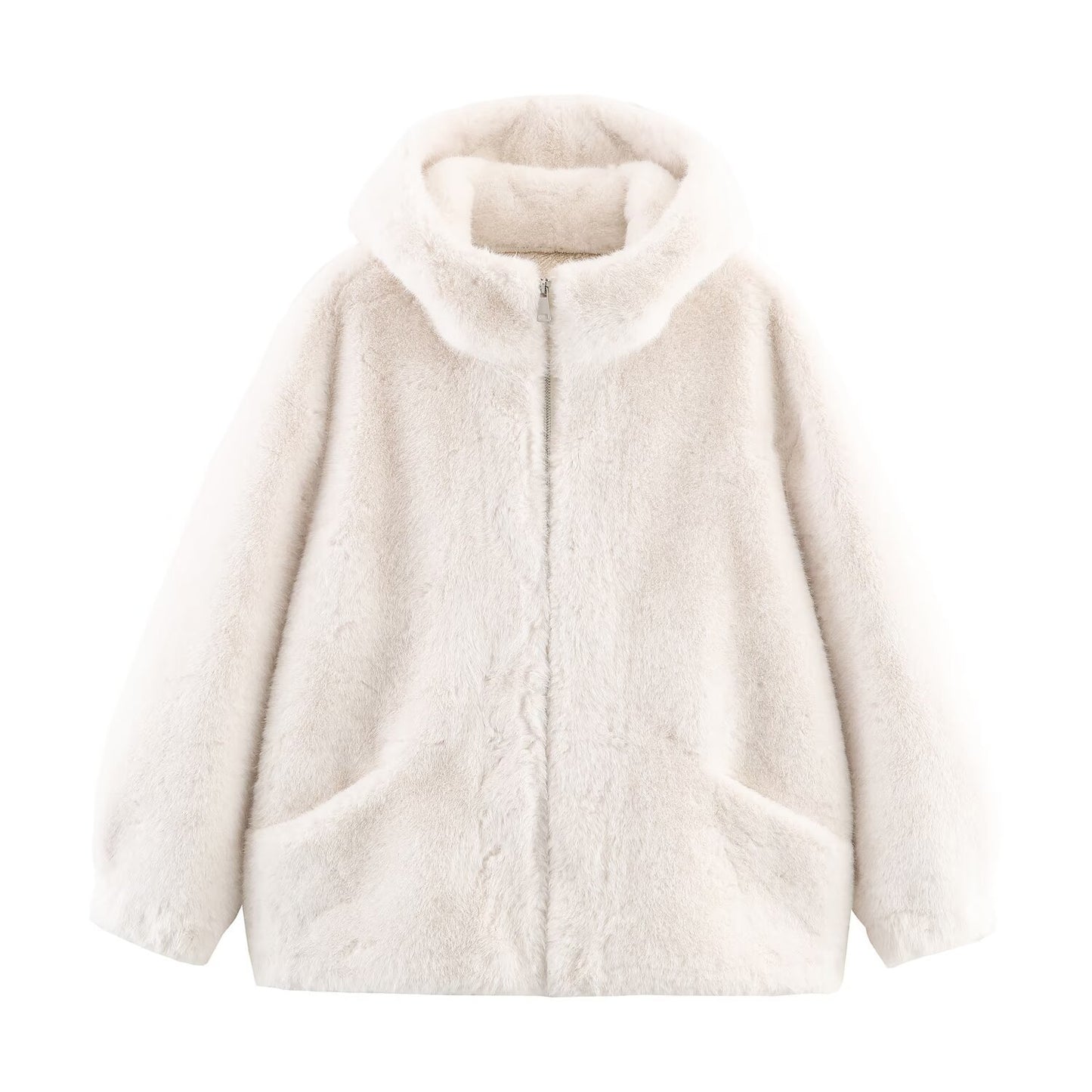 Dames Douillette et luxueuse veste en fausse fourrure avec capuche et poches pratiques Chic und Stil