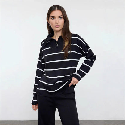 Pull en tricot décontracté pour femmes avec demi-zipp et coupe large Chic und Stil