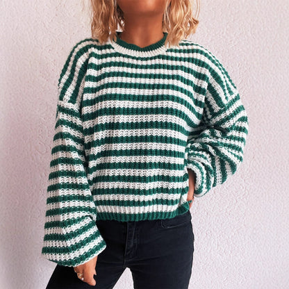 Pull en tricot décontracté pour femmes avec de larges rayures Chic und Stil