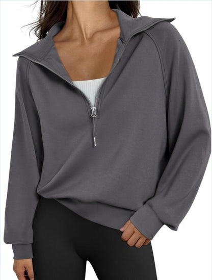 Pull-over décontracté pour dames avec col montant et zip Chic und Stil