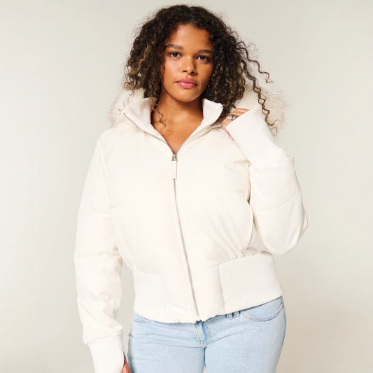 Women’s quilted winter jacket with removable hood and elastic cuffs Chic and Style