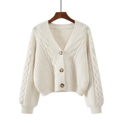 Dames pull-over en tricot douillet avec motif en torsade et fermeture à bouton Chic und Stil