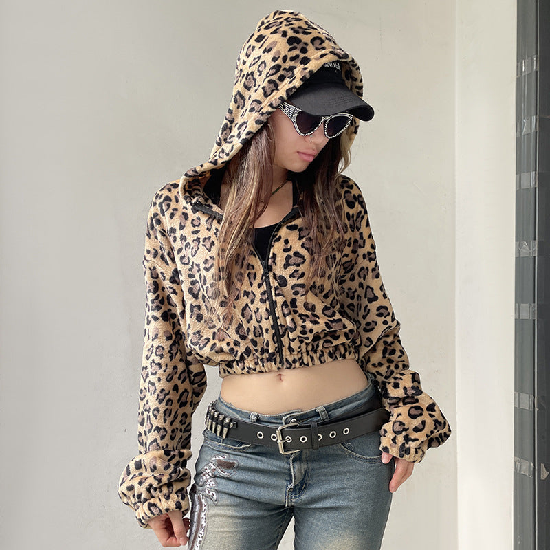 Trendy women's hoodie Marquis style with chic leopard pattern