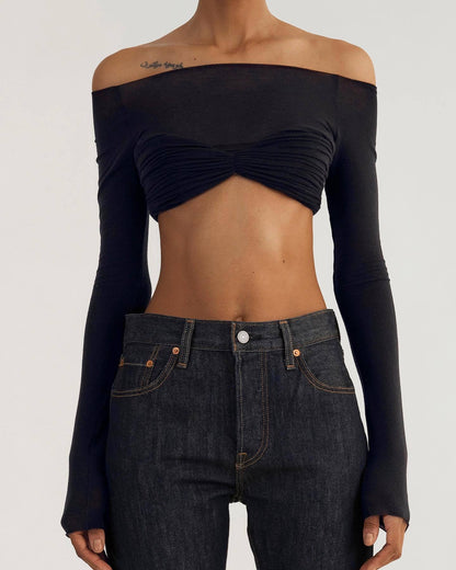 Dames Haut Off-Shoulder avec design froncé Chic und Stil