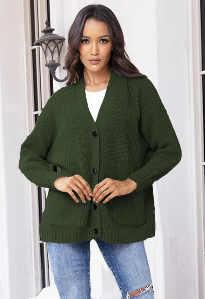 Dames gros tricot cardigan avec grandes poches et design de bouton moderne Chic und Still