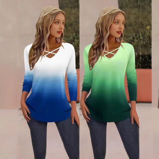 T-shirt à manches longues pour femmes avec décolleté en V et dégradé Chic und Stil