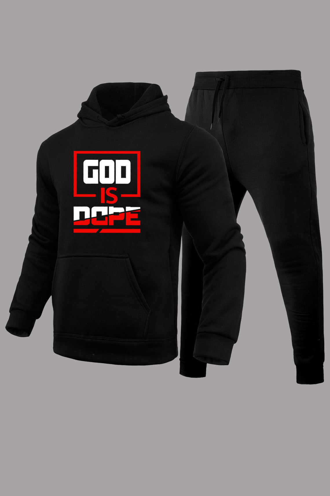 Men's sports hoodie and jogger pants set with inspiring Chic und Stil inscription