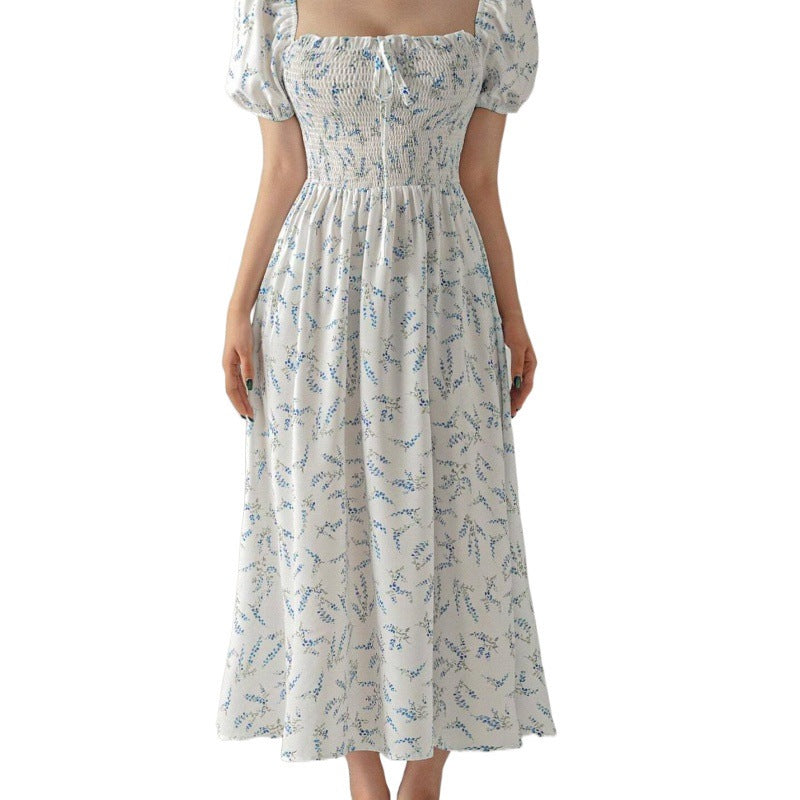 Dames Fleurs Manches Puff Maxi Robe Chic und Stil