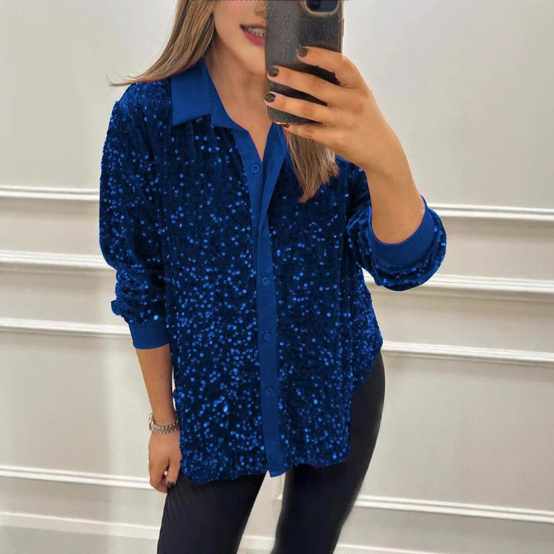 Dames Blouse scintillante en sequins avec col classique Chic und Stil