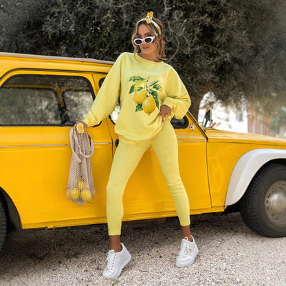 Dames ensemble décontracté avec imprimé fruité et matériau extensible Chic und Stil