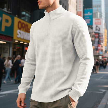 Pull pour hommes en polaire avec col montant, fermeture éclair et design structuré Chic und Stil