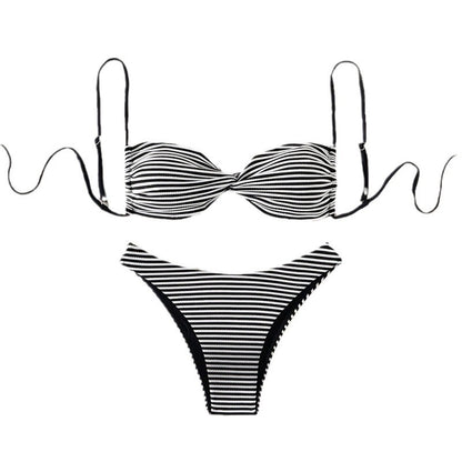 Dames bikini set bandeau tressé rayé Chic und Stil