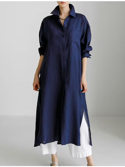 Robe chemise pour femme en lin léger avec fentes latérales Chic und Stil
