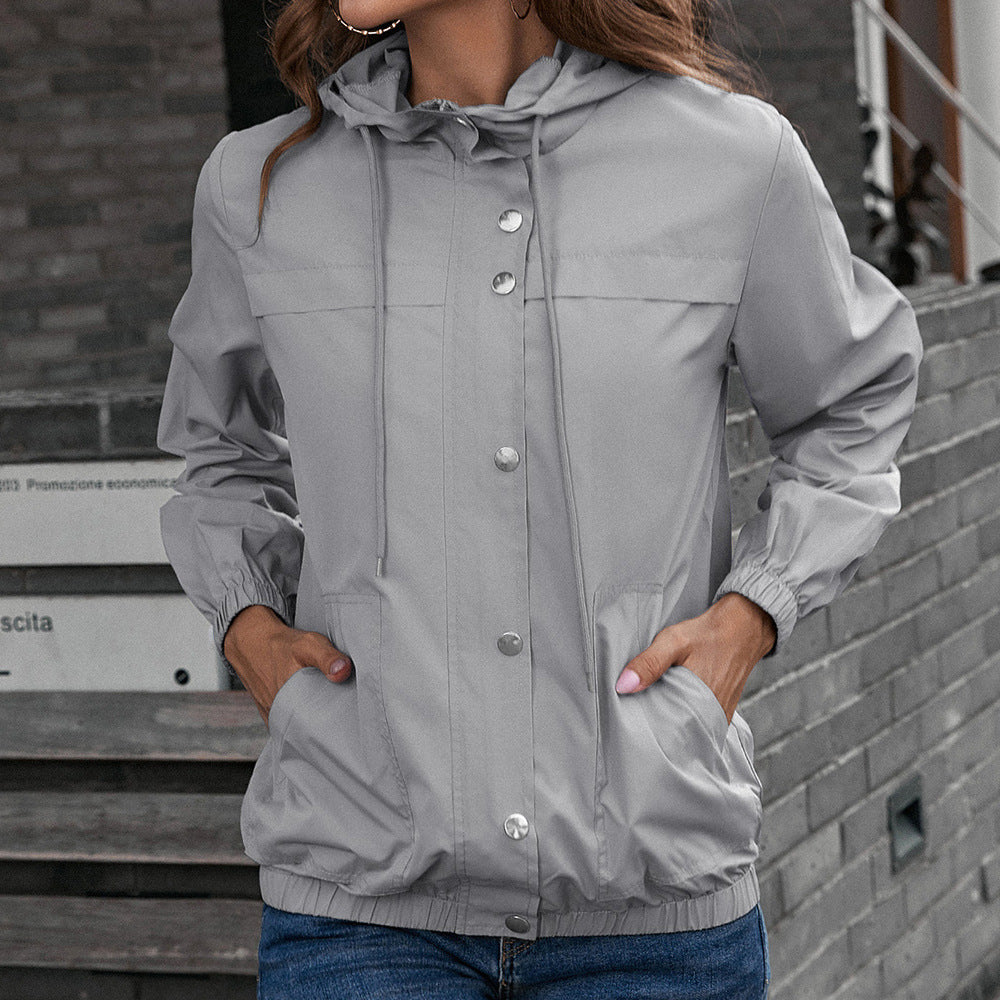 Ladies lightweight transition jacket with trendy hood design and practical pockets Chic and Style