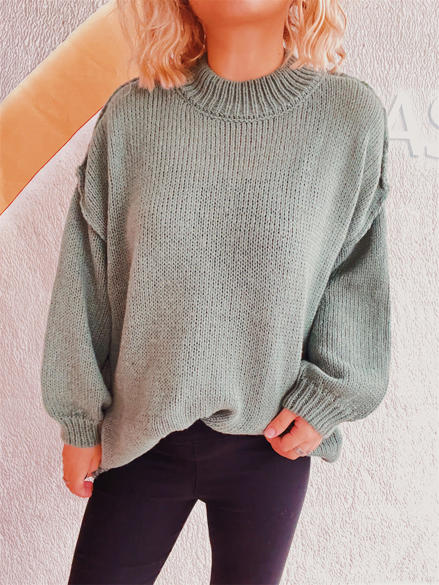 Pull en maille épaisse décontracté pour femmes avec col haut et coupe ample Chic und Stil