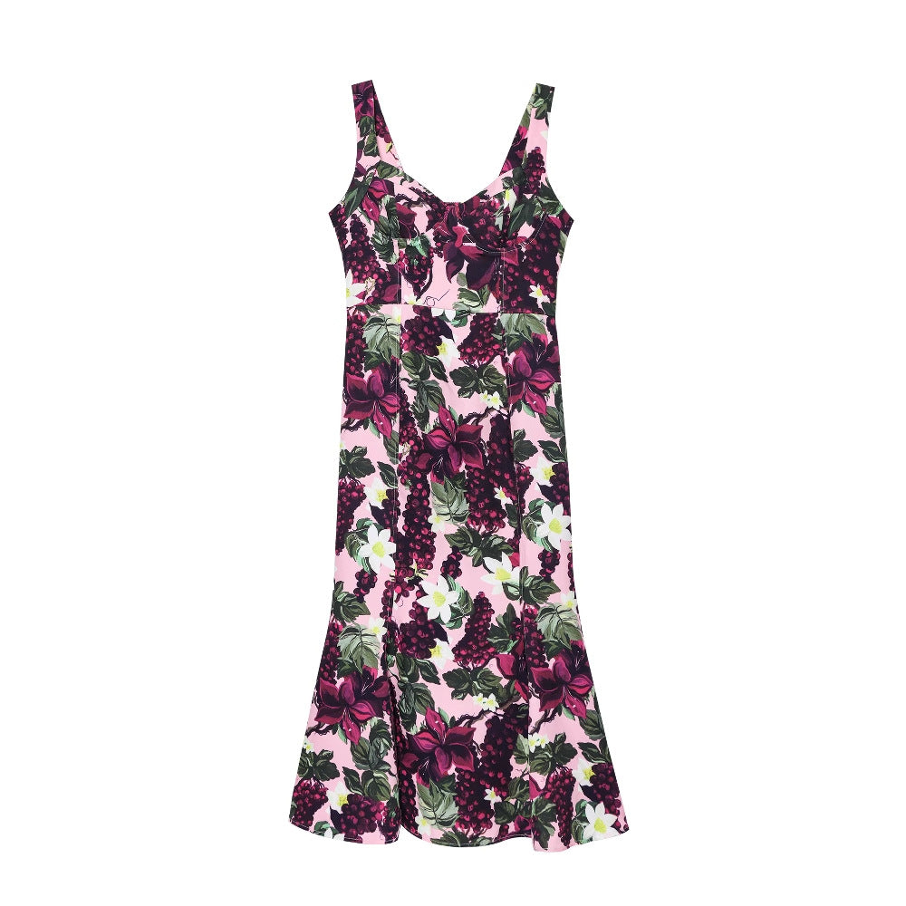 Robe maxi pour femmes au design floral avec un ourlet fluide et un décolleté en V profond Chic und Stil
