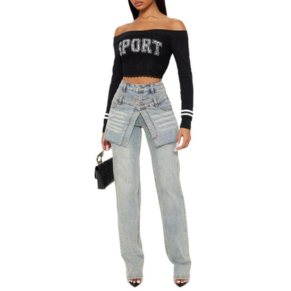 Asymmetrical design high-waisted denim pants for women Chic and Style