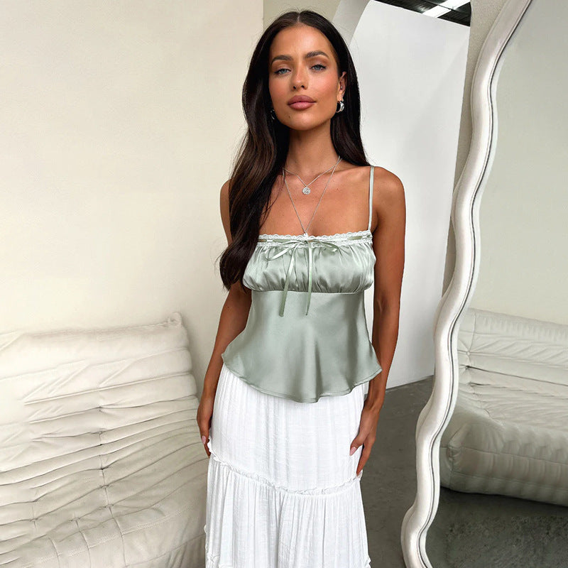 Dames Élégant Satin Dentelle Spaghetti-Haut Chic und Stil