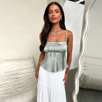 Dames Élégant Satin Dentelle Spaghetti-Haut Chic und Stil