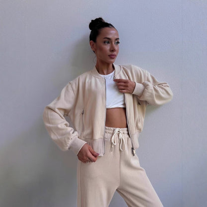 Dames Ensemble de sport en polaire avec fermeture éclair intégrale et poches latérales pratiques Chic und Stil