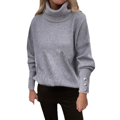 Pull en tricot épais pour femmes avec col roulé et détail de bouton Chic und Stil