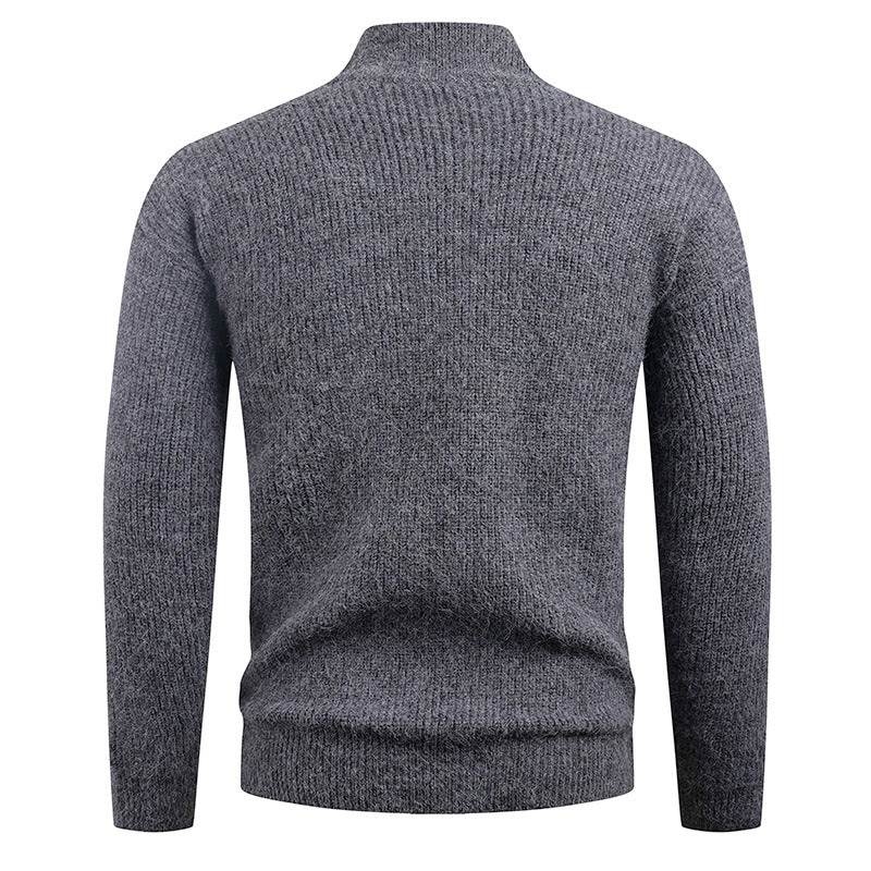 Knitted pullover for men with modern zipper and textured fabric Chic and Style