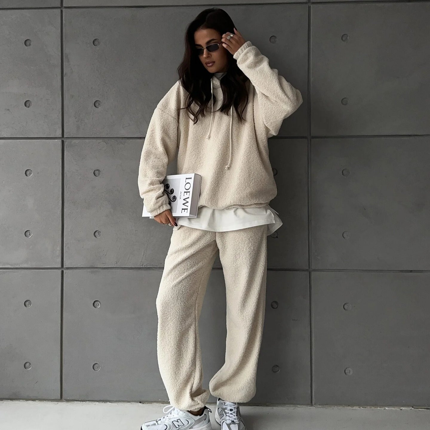 Ladies Comfortable Fleece Hoodie with Wide Pants Chic and Style