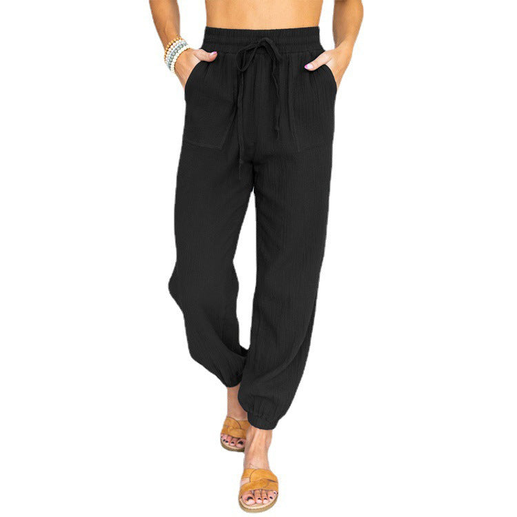 Casual women's pants with elastic waistband and practical pockets Chic and Style