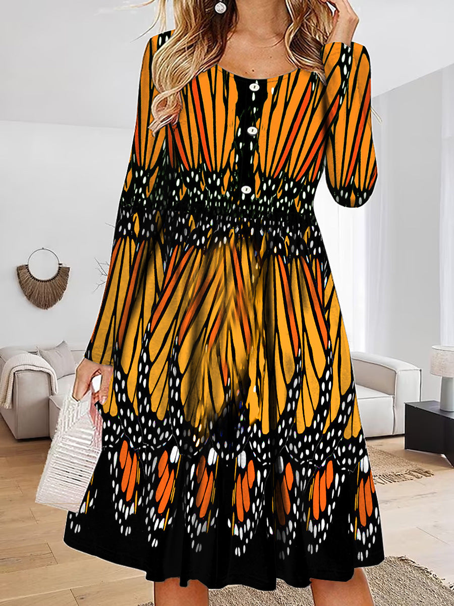Robe maxi femme avec design unique de papillon et détails de boutons Chic und Stil