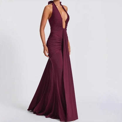 Femme Robe Maxi Élégante avec Décolleté V Profond et Fronces Chic und Stil