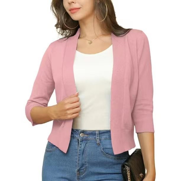 Dames cardigan décontracté avec devant ouvert et manches 3/4 Chic und Stil