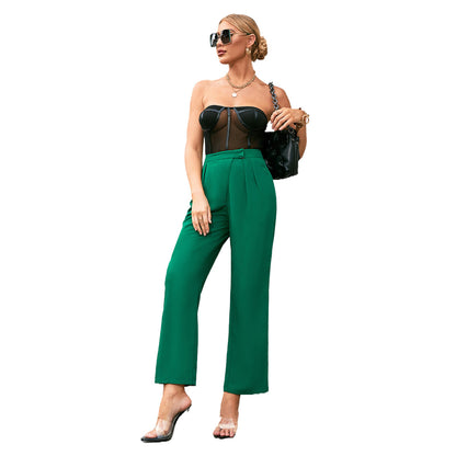 Ladies High Waist Elegant Pants with Chic Pleats and Style