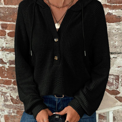 Pull à capuche décontracté pour femmes avec des détails en boutons et un tissu structuré Chic und Stil