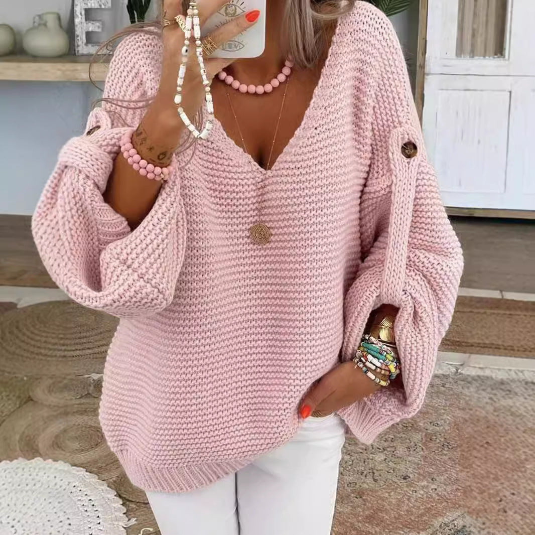 Dames gros pull en tricot avec décolleté en V Chic und Stil