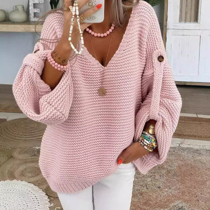 Dames gros pull en tricot avec décolleté en V Chic und Stil