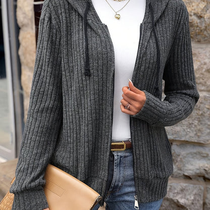 Ladies pullover and cozy knit with hood and ribbed structure Chic and Style