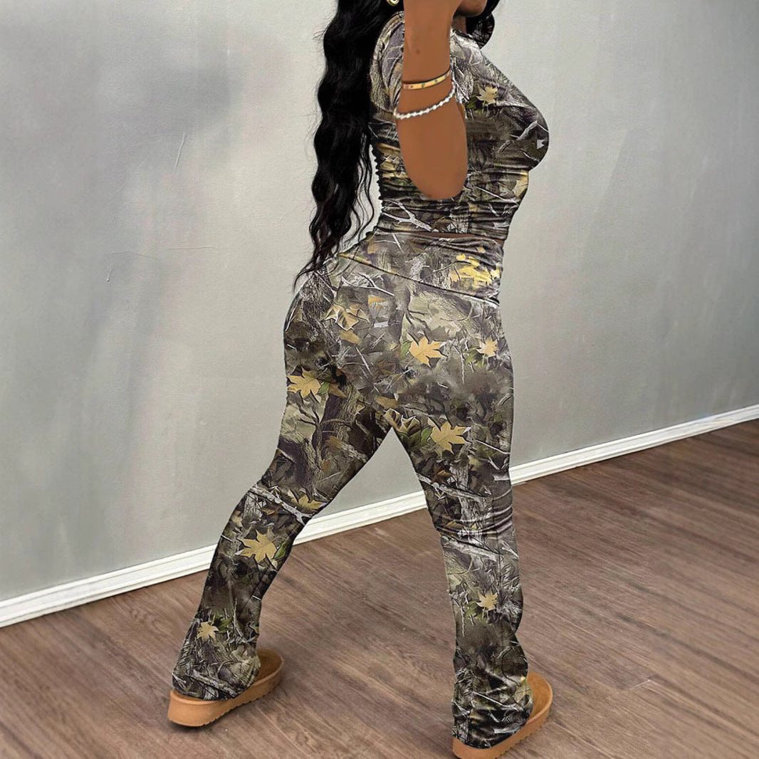 Dames Camouflage Imprimé Salon Set Chic und Stil