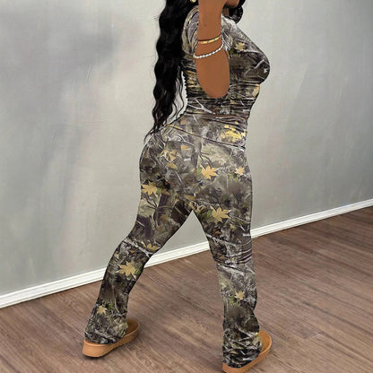 Dames Camouflage Imprimé Salon Set Chic und Stil